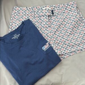 Vineyard Vines women’s size 12 red white and blue shorts with m matching tee